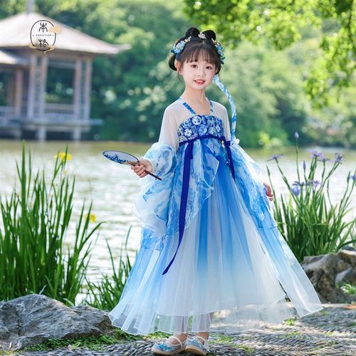 本格汉服女童2025新款夏儿童古风青花瓷公主裙超仙表演服装唐装