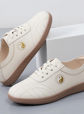 太极鞋女春秋款真皮牛筋底专业武术鞋软底透气中老年太极拳练功鞋