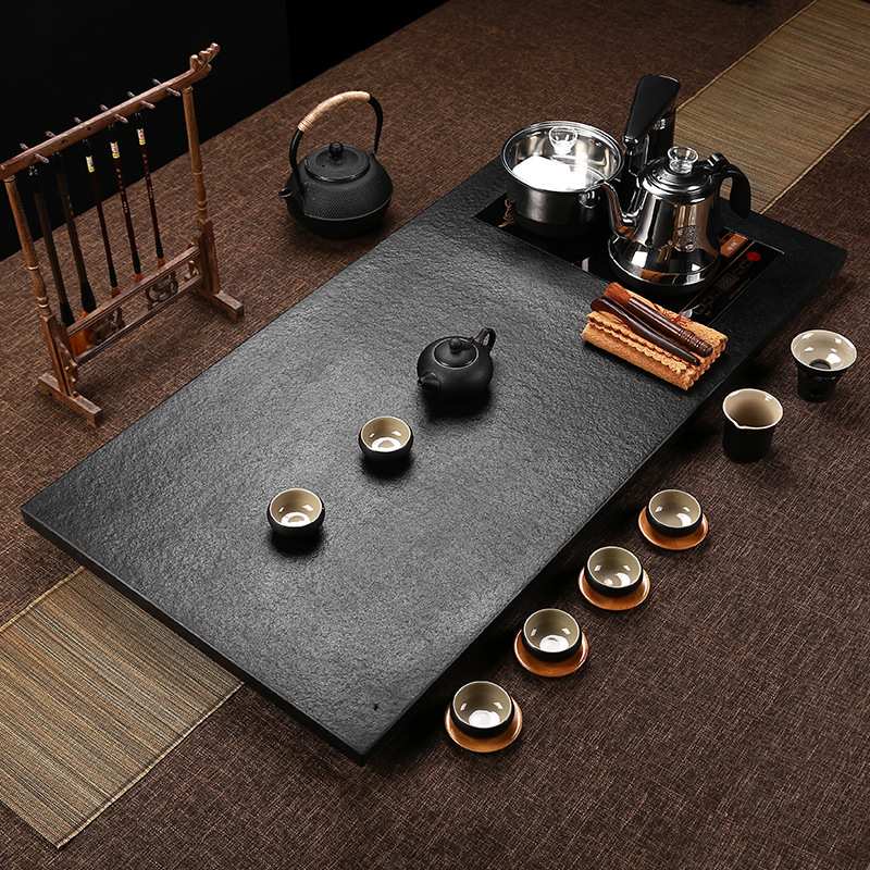 厂家 乌金石茶盘茶具整块黑金石茶台四合一电磁炉乌金石石茶盘