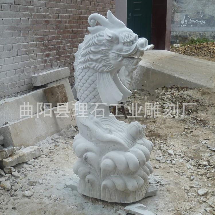 石雕龙头鱼 汉白玉鳌鱼 大理石鲤鱼跳龙门雕塑 神兽龙鱼喷水摆件