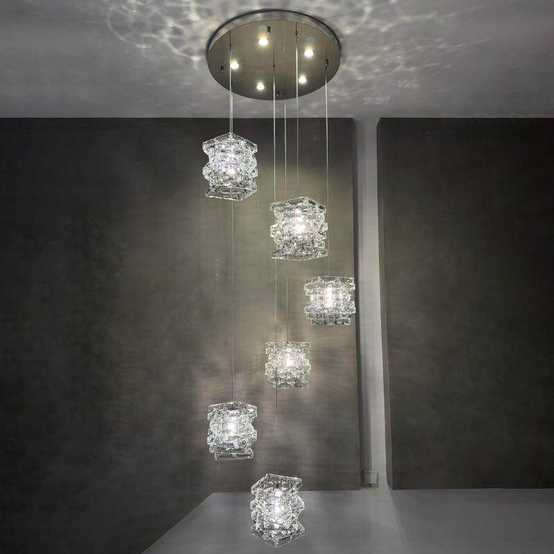 楼梯吊灯lot复式公寓长吊线灯轻奢高级别墅网红餐厅水晶灯具LED