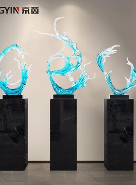透明水花雕塑装饰品酒店售楼部大堂创意艺术工艺品客厅玄关摆件