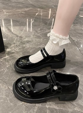 初中生小学生亮黑色小皮鞋日系少女孩校服礼仪公主鞋合唱表演出鞋