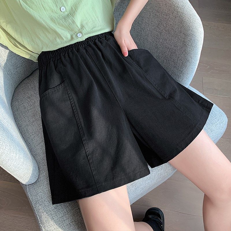 高腰显瘦休闲阔腿短裤女夏季2025新款松紧腰a字大码胖mm热裤外穿