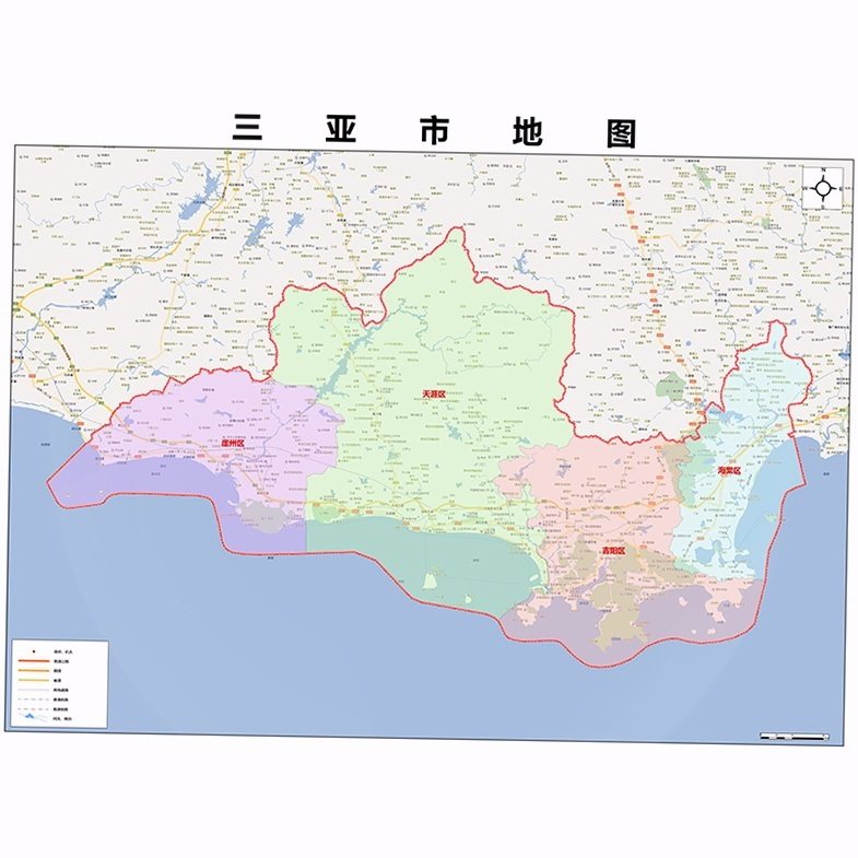 2022新款三亚市地图贴图 办公室挂图 高清防水墙壁装饰画定制地图