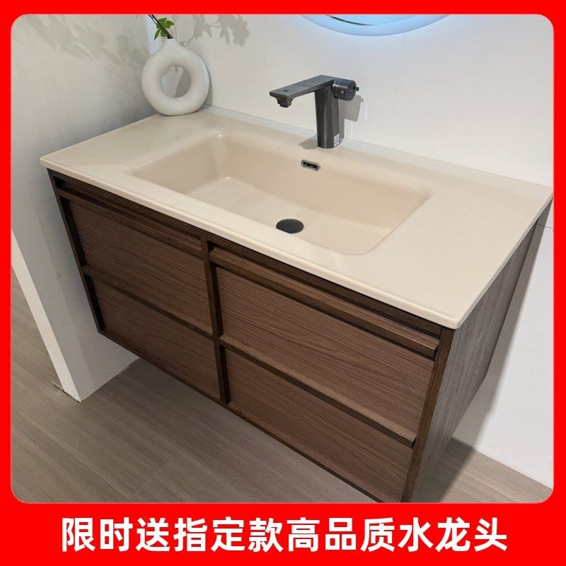 可可奶肤哑光陶瓷一体盆中古风浴室柜骨骼线新中式洗漱台卫浴柜,家装主材,浴室柜,淘宝优惠券,粉丝福利购,淘宝优惠卷