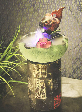 创意风水轮流水喷泉摆件办公室桌面雾化加湿器小景观新店开业礼品