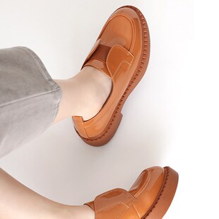 696秒!艺术法式珵亮钢u琴漆牛皮明衍立体线条橡胶厚底休闲鞋特