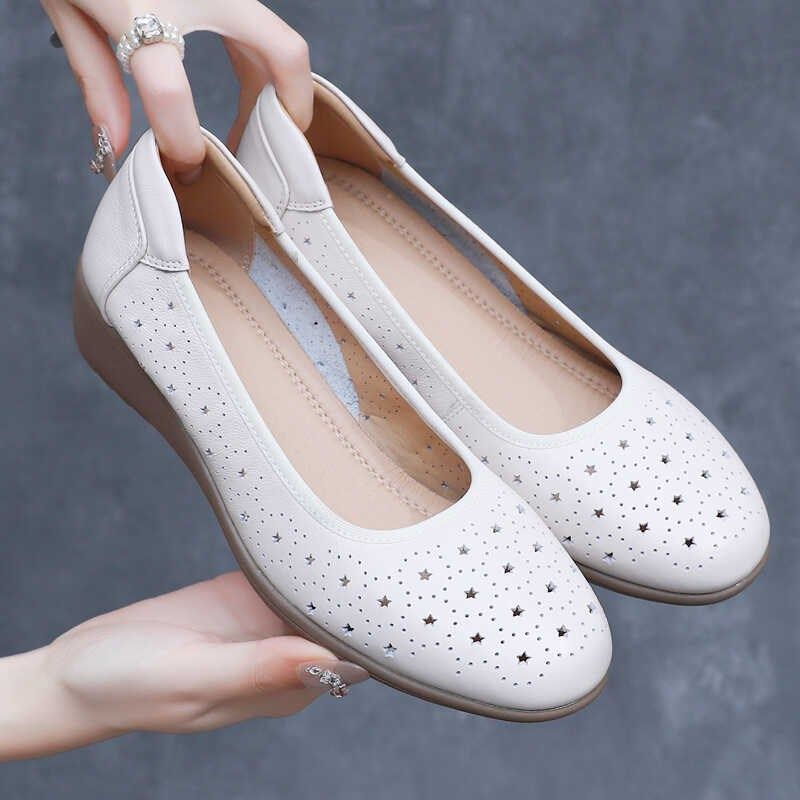 镂空单鞋女真皮包头凉鞋春夏季平底妈妈鞋透气女士皮鞋大码洞洞鞋,女鞋,洞洞鞋,淘宝优惠券,粉丝福利购,淘宝优惠卷