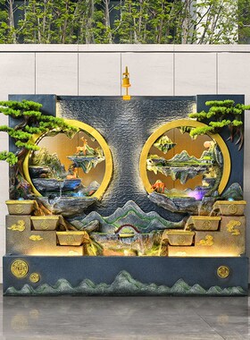 阳台小院门口水幕墙流水摆件小区假山装饰假山庭院布置院子造景