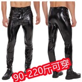 防风高亮PU皮男士 皮裤 弹力紧身拉链时尚 大码 休闲直筒塑型薄长裤