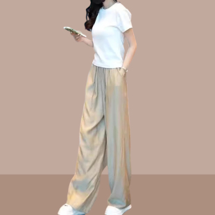 两件套装 网红炸街今年流行显瘦T恤冰丝阔腿裤 搭配一整套时尚 夏装