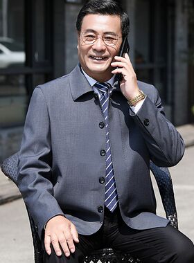 宽松男士夹克衫中年男款爸爸装男式中老年人爷爷春秋季外套上衣