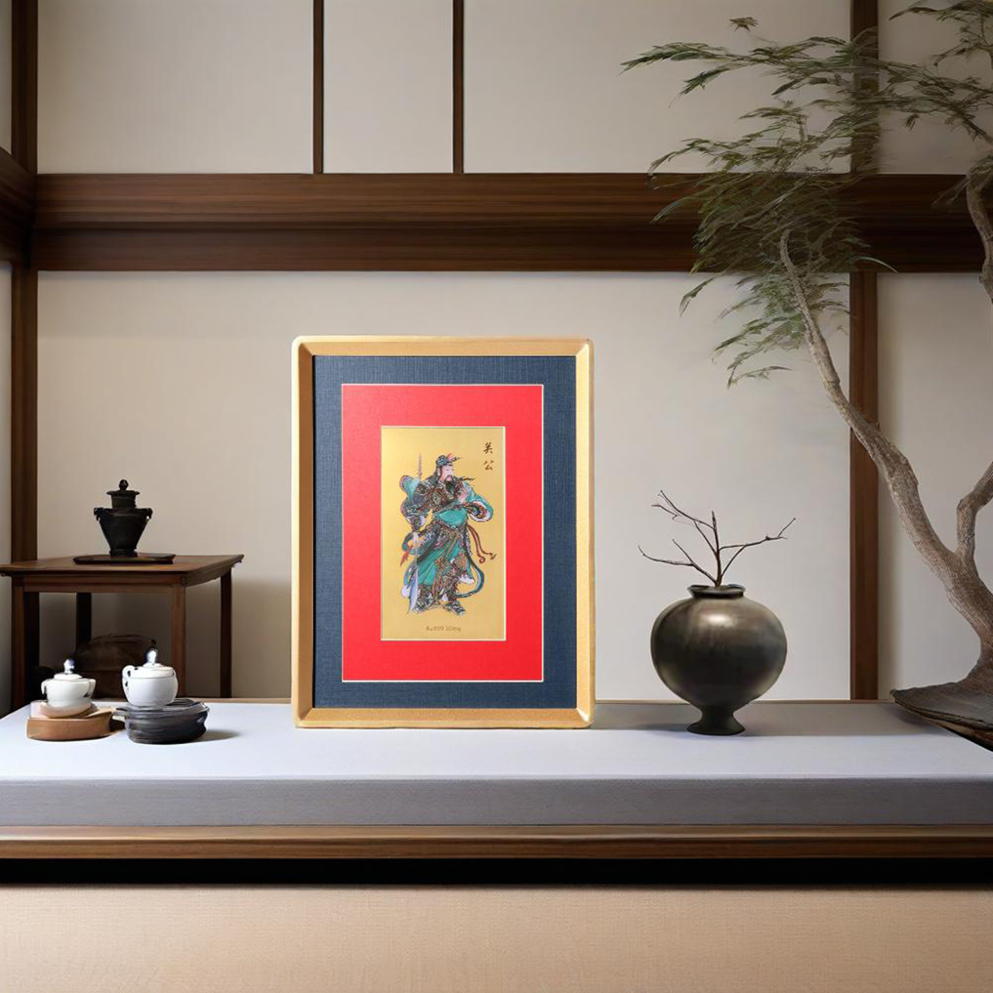 办公室茶室创意金箔画摆台足金画