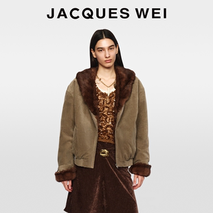 JACQUES 保暖夹克外套女 WEI2026新年系列马年CNY灰绿磨毛毛领短款