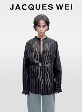 JACQUES WEI25新款黑色斑马纹刺绣立领衬衫女高级感轻奢减龄洋气