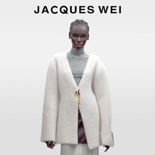 开衫 秋冬极简灰白金扣针织衫 V领羊毛大衣女 WEI2025新款 JACQUES