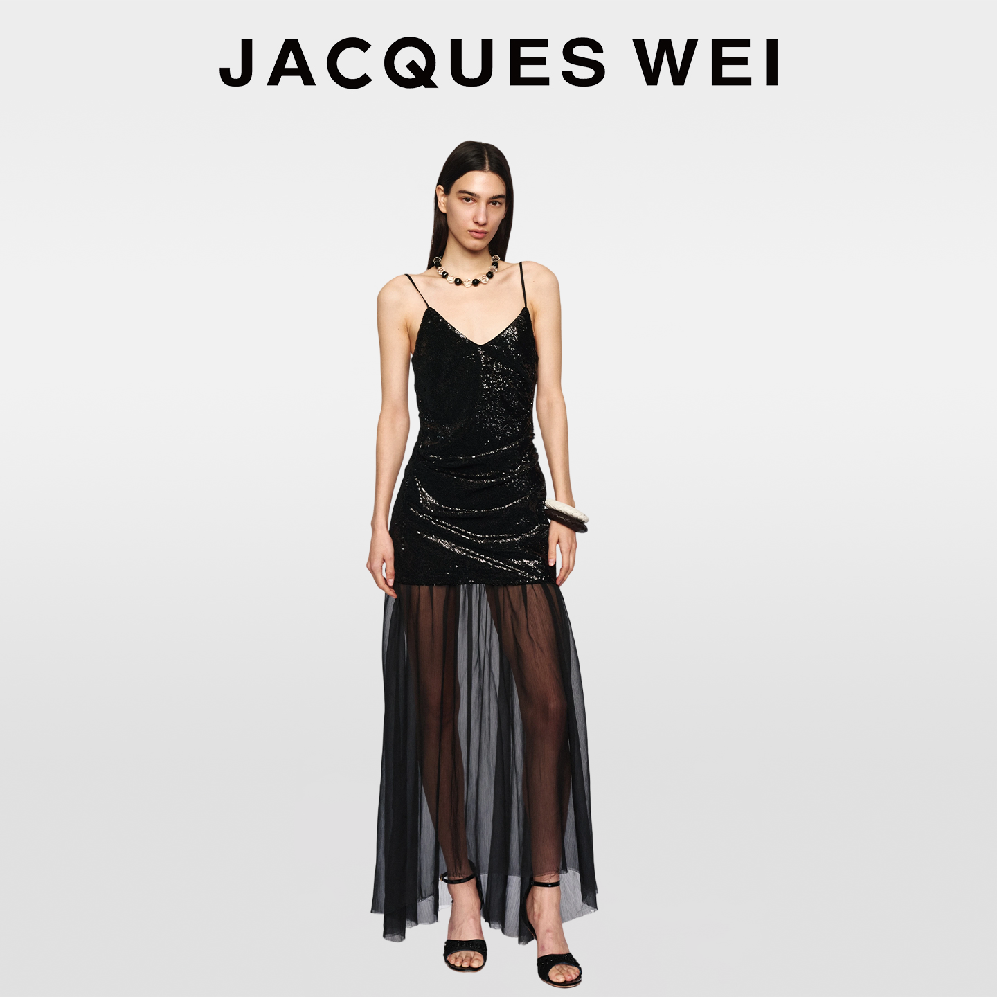 JACQUES WEI 2026新年系列黑色亮片拼接透感巨好看的
