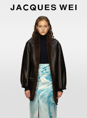 JACQUES WEI2025新款秋冬设计师款时尚深褐色皮毛一体大衣皮草女