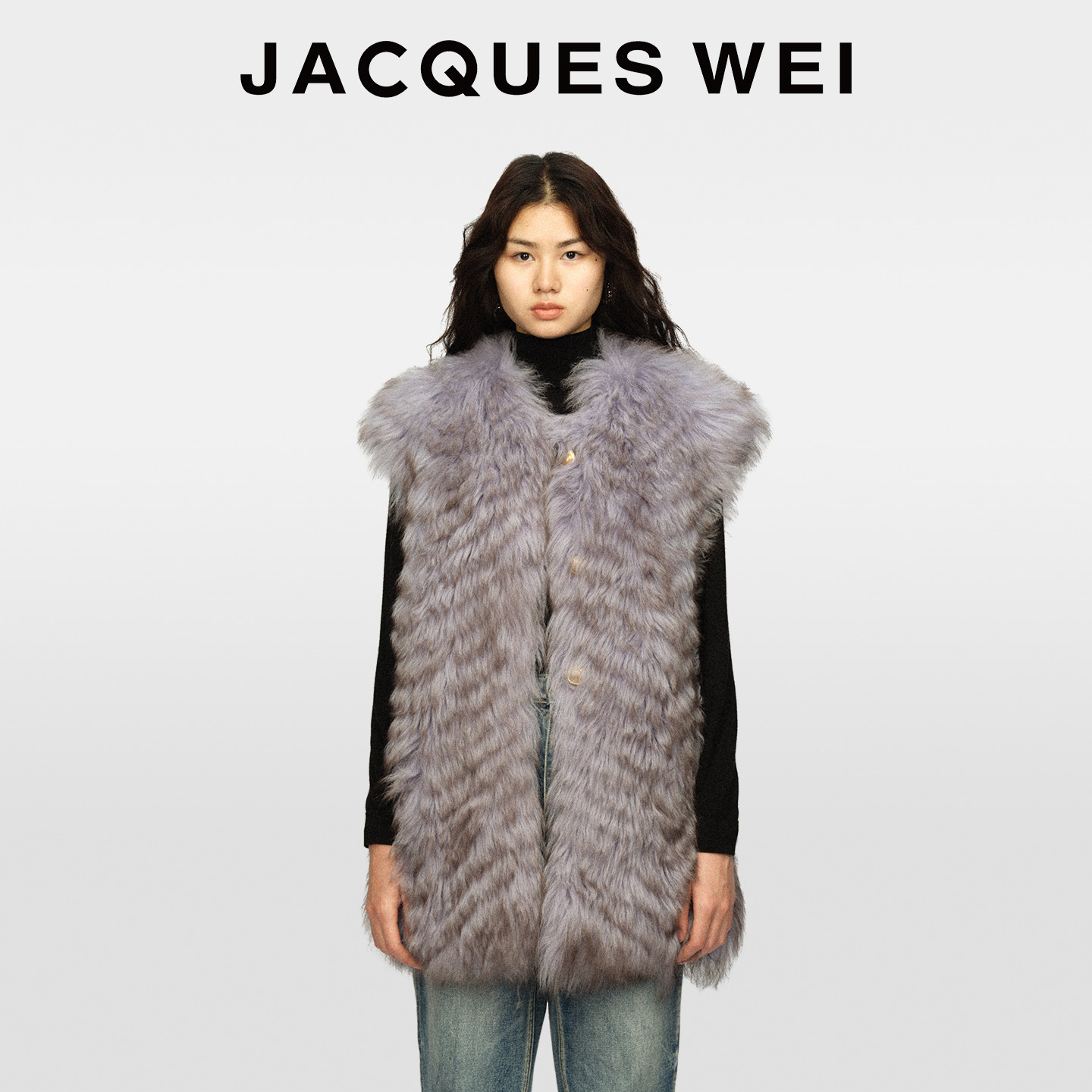 JACQUES WEI2025秋冬保暖宽松皮毛一体烟紫长毛皮草马