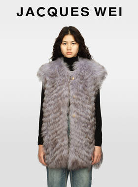 JACQUES WEI2025秋冬保暖宽松皮毛一体烟紫长毛皮草马甲背心女款