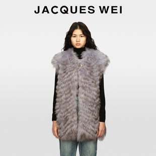 JACQUES WEI2025秋冬保暖宽松皮毛一体烟紫长毛皮草马甲背心女款