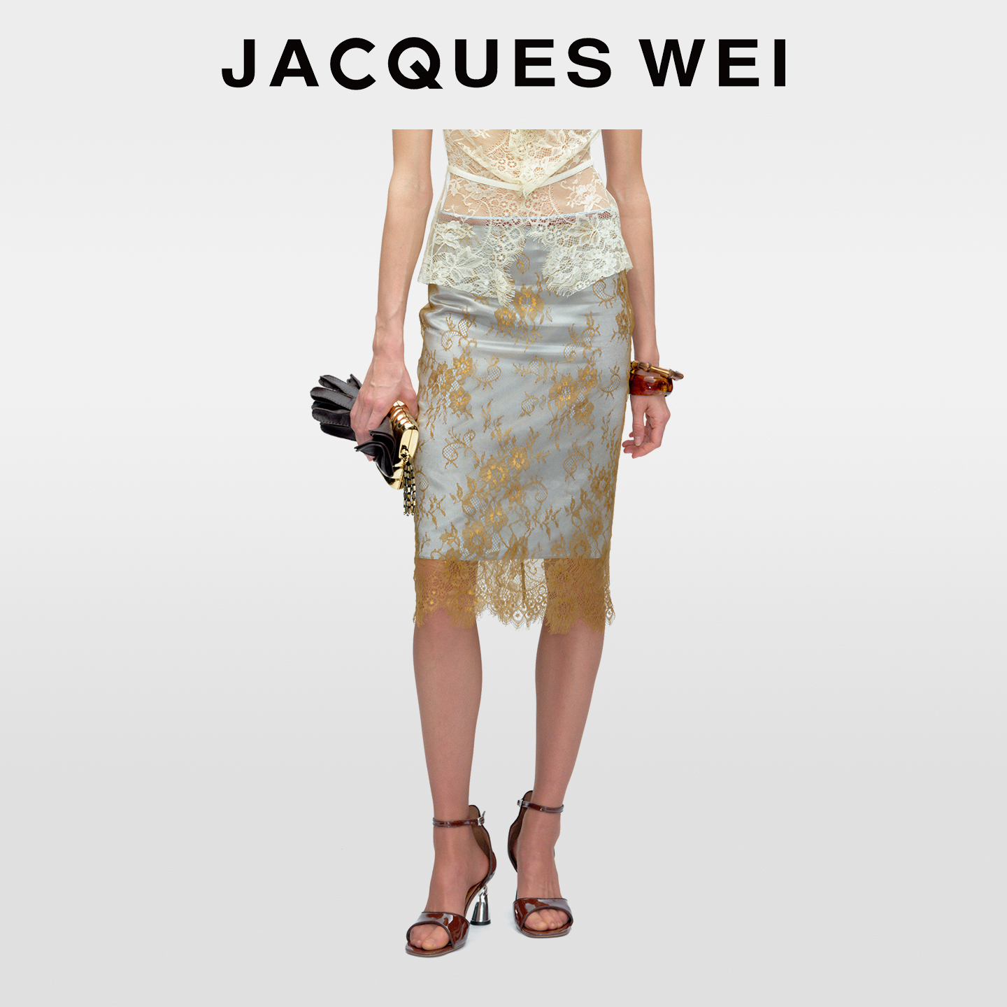 JACQUESWEI撞色蕾丝垂感半身裙