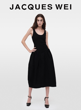 JACQUES WEI吊带鱼骨抽褶花朵露背超好看黑色连衣裙女2025新款冬