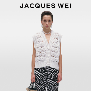 JACQUES 马甲女 WEI秋冬休闲通勤马海毛勾花镂空优雅羊毛针织开衫
