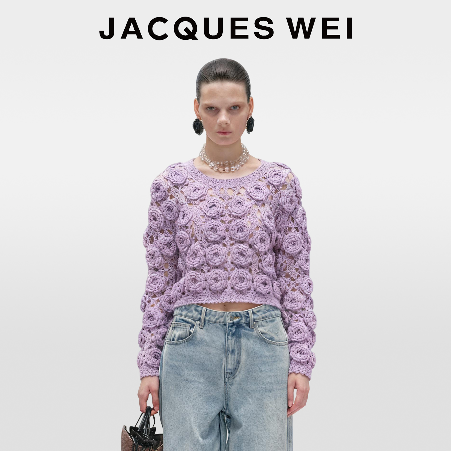 JACQUESWEI手工花朵马海毛毛衣