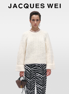 JACQUES WEI秋冬顺条马海毛软糯毛线衣女上衣短针织衫开衫慵懒风