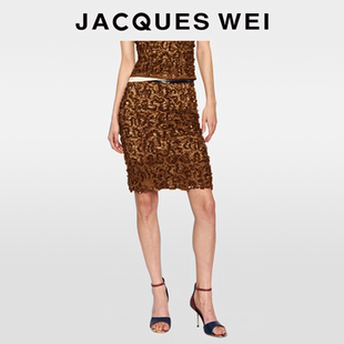 JACQUES WEI2026新年胶囊系列马年琥珀棕蕾丝钉珠细腰带半身裙女