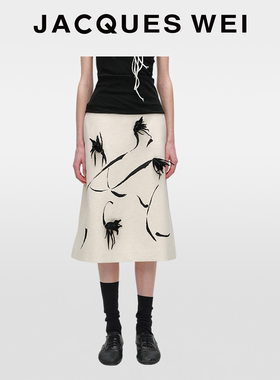 JACQUES WEI2026年春夏新款白色手工黑色缝花超好看冬装半身裙女