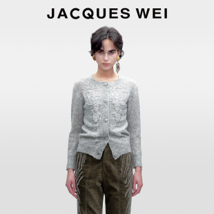 女 秋冬灰色花卉串珠千金风上衣羊毛针织开衫 JACQUES WEI2025新款