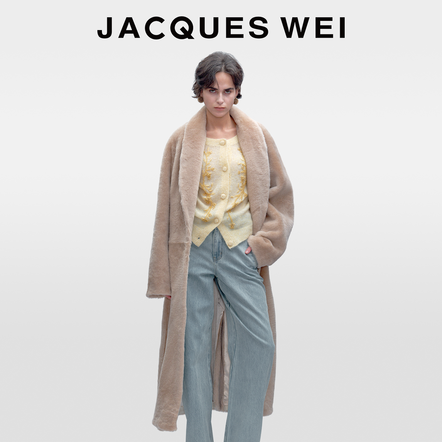 JACQUESWEI驼色皮毛一体长款皮草