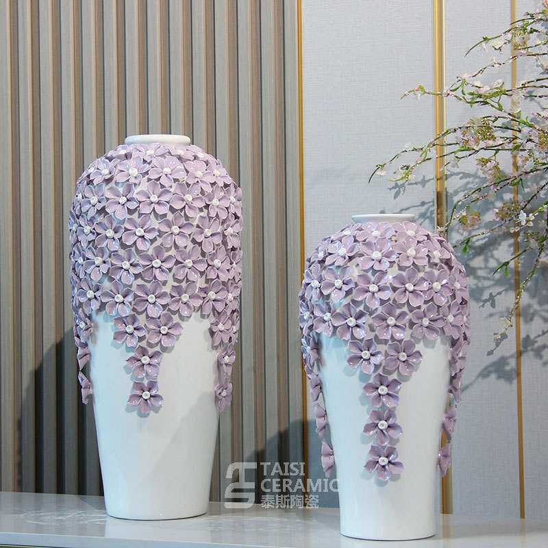 现代家居软装干花瓶陶瓷手捏立体花小碎花工艺品摆件桌面插花摆设
