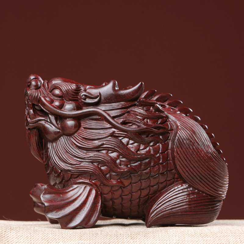 紫檀木雕龙鱼摆件手把件家居客厅装饰品木文玩工艺品送礼