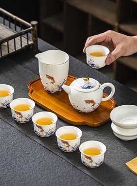 德化羊脂玉瓷10件套旅行陶瓷茶具套装快客杯户外便携式车载泡茶壶