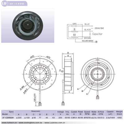 FULLTECH福升电机220V电压鼓风机大风量低噪音环形离心电机 中压