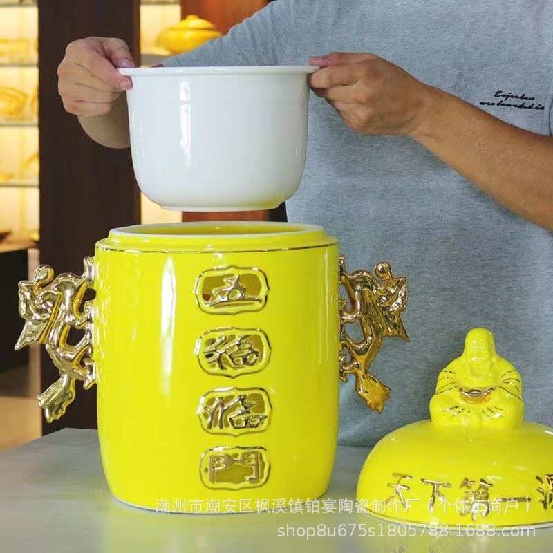 佛跳墙陶瓷干冰加热炖盅海参鱼翅鲍捞饭星级酒店宴会汤罐皇家宴席