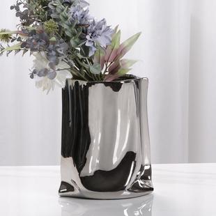 现代艺术花瓶不规则线条褶皱摆件客厅餐桌样板间轻奢家居装饰花器