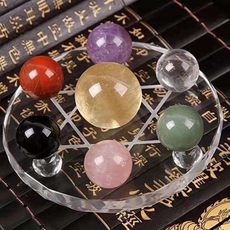 天然水晶七星阵摆件 紫晶粉晶东陵玉七色七星阵水晶家居办公装饰