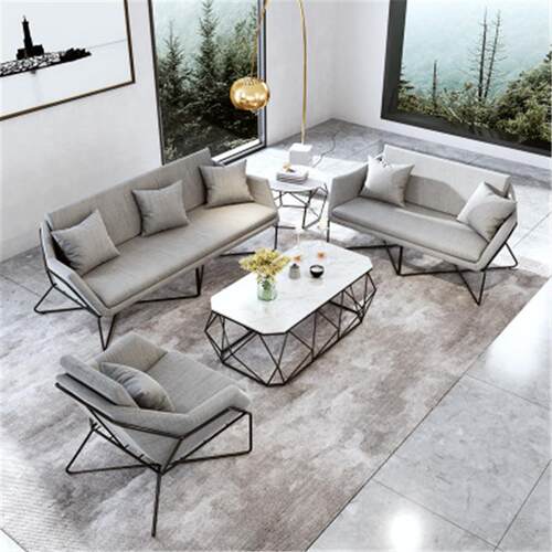 现代简约布艺沙发办公室会客厅沙发茶几组合铁艺商务接待室沙发椅