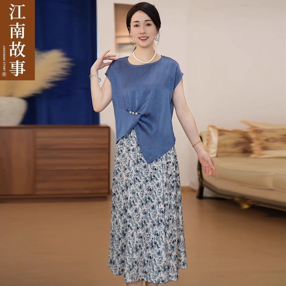 新款江南气质显瘦套装连衣裙夏季时尚端庄大气优雅妈妈装