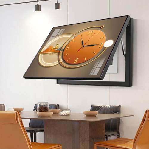 现代轻奢电表箱装饰画带钟表免打孔电闸箱挂钟遮挡客厅配电箱挂画