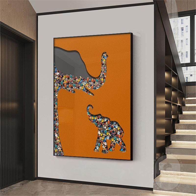 大象积木实物画玄关装饰画现代轻奢高档客厅过道吉象立体墙面挂画