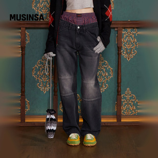 MUSINSA 垂感休闲牛仔裤 UNALLOYED韩国女士25冬季 高腰直筒长裤