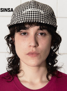 UNALLOYED韩国男女25冬季简约刺绣复古休闲格纹棒球帽MUSINSA