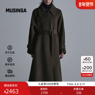 TREEMINGBIRD韩国女士25秋季羊毛混纺长款毛呢外套大衣MUSINSA