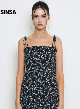 Not your rose 韩国25秋冬女黑色显瘦法式碎花吊带连衣裙MUSINSA